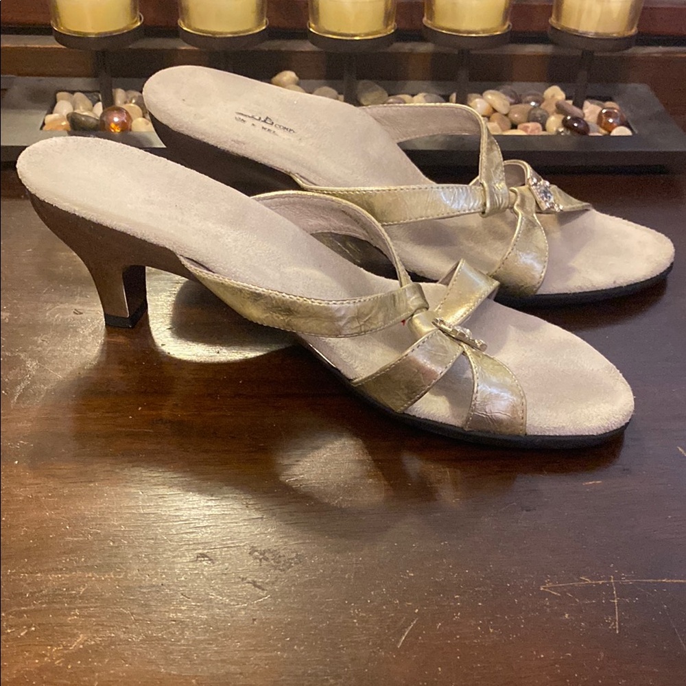 Silver Kitten Heel Sandals with Strap Detail